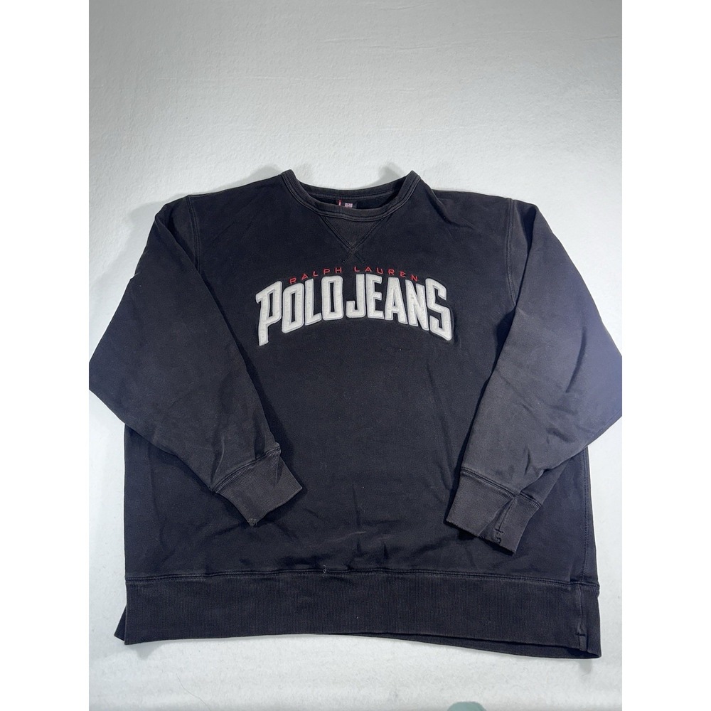 Vintage Polo Jeans Co Ralph Lauren Black Sweatshirt 2XL Spellout Logo Retro Y2K